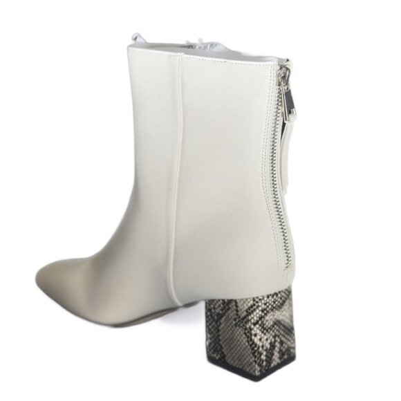 French Connection Women's Tess Zip Elegant White Ankle Boots with Snakeskin Heel - Picture 4 of 4